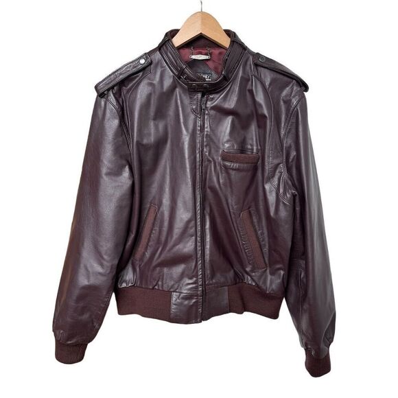 Vintage Members Only Burgundy Chocolate Brown Leather Bomber Jacket Size 44 Rare - Picture 1 of 10